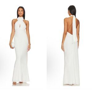 NWOT Stone Cold Fox Womens Open Back Halter Viscose Katie Maxi Gown White XS $32